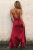 Load image into Gallery viewer, Halter Satin Burgundy Long Prom Dress with Slit