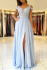 Load image into Gallery viewer, Cold Shoulder Light Blue Tulle Long Prom Dress with Appliques