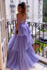 Load image into Gallery viewer, Tiered Spaghetti Straps Purple Corset Long Prom Dress