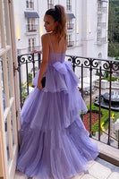 Load image into Gallery viewer, Tiered Spaghetti Straps Purple Corset Long Prom Dress