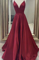 Load image into Gallery viewer, A-Line Spaghetti Straps Satin Burgundy Long Prom Dress