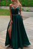 Load image into Gallery viewer, A-Line Spaghetti Straps Satin Dark Green Long Prom Dress with Slit