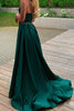 Load image into Gallery viewer, A-Line Spaghetti Straps Satin Dark Green Long Prom Dress with Slit