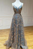 Load image into Gallery viewer, Mermaid Spaghetti Straps Grey Tulle Long Prom Dress with Appliques