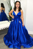 Load image into Gallery viewer, A-Line Spaghetti Straps Royal Blue Satin Long Prom Dress with Pockets