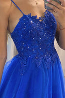 Load image into Gallery viewer, A-Line Spaghetti Straps Royal Blue Long Prom Dress with Beading
