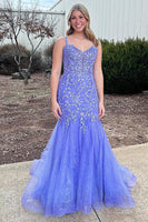 Load image into Gallery viewer, Purple Mermaid Long Prom Dress with Appliques