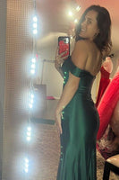 Load image into Gallery viewer, Dark Green Corset Sheath Long Prom Dress with Slit