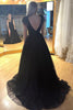 Load image into Gallery viewer, Sparkly A-Line Black Sequins Long Prom Dress with Slit