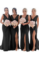 Load image into Gallery viewer, Ivory Sheath Chiffon Ruched Long Bridesmaid Dress with Slit
