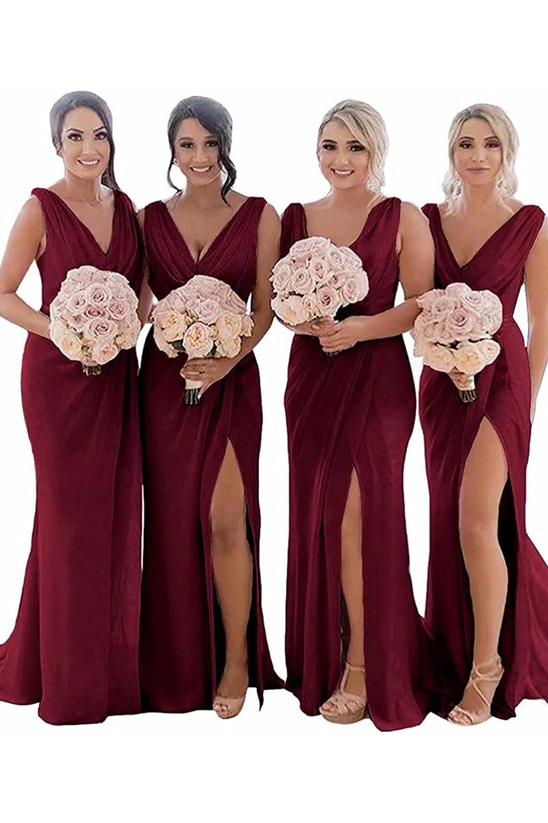 Load image into Gallery viewer, Ivory Sheath Chiffon Ruched Long Bridesmaid Dress with Slit