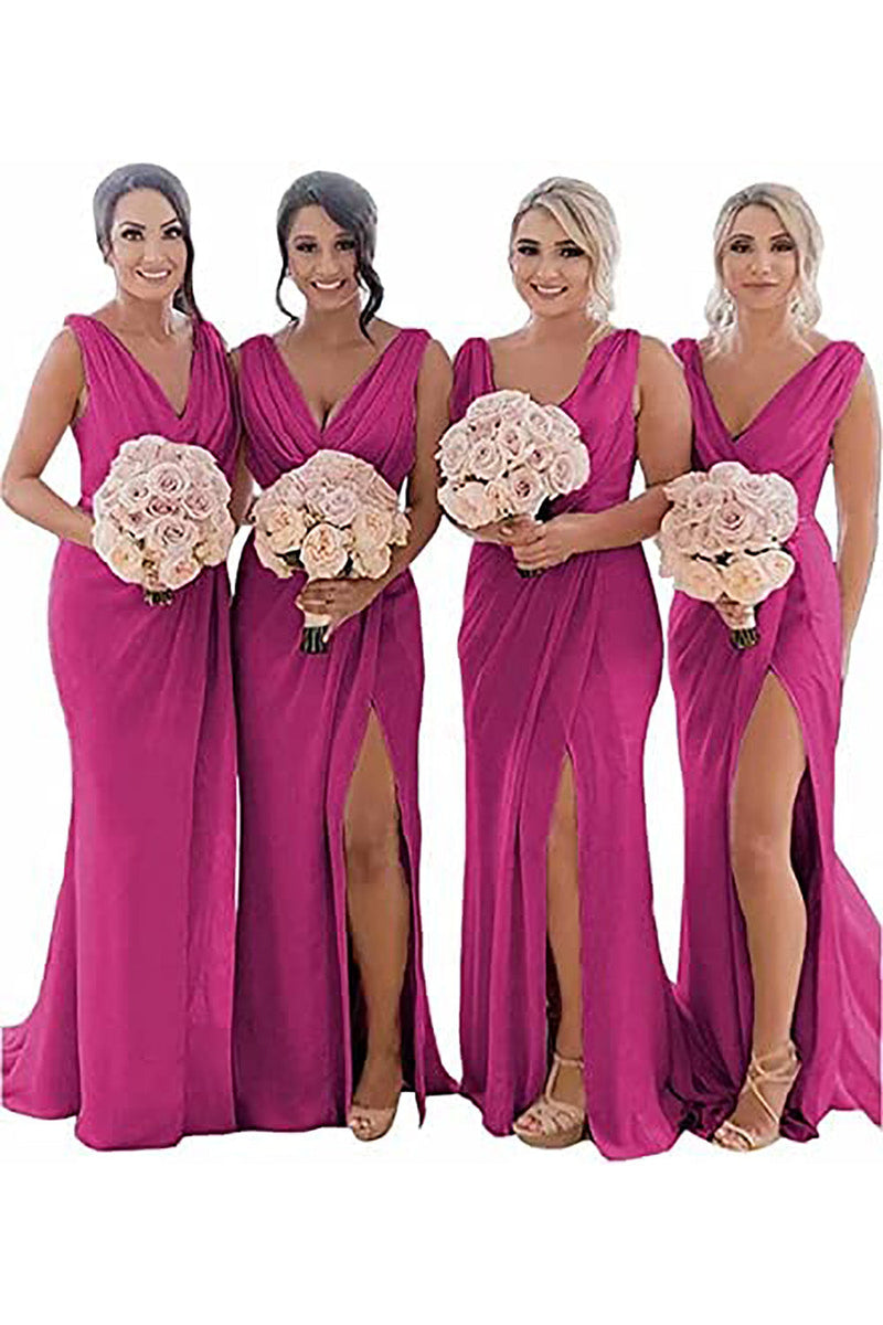 Load image into Gallery viewer, Ivory Sheath Chiffon Ruched Long Bridesmaid Dress with Slit