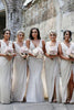 Load image into Gallery viewer, Ivory Sheath Chiffon Ruched Long Bridesmaid Dress with Slit