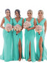 Load image into Gallery viewer, Dusty Sage Sheath Chiffon Ruched Long Bridesmaid Dress with Slit