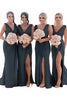 Load image into Gallery viewer, Dusty Sage Sheath Chiffon Ruched Long Bridesmaid Dress with Slit