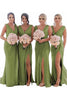 Load image into Gallery viewer, Dusty Sage Sheath Chiffon Ruched Long Bridesmaid Dress with Slit