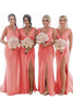 Load image into Gallery viewer, Rust Sheath Chiffon Ruched Long Bridesmaid Dress with Slit