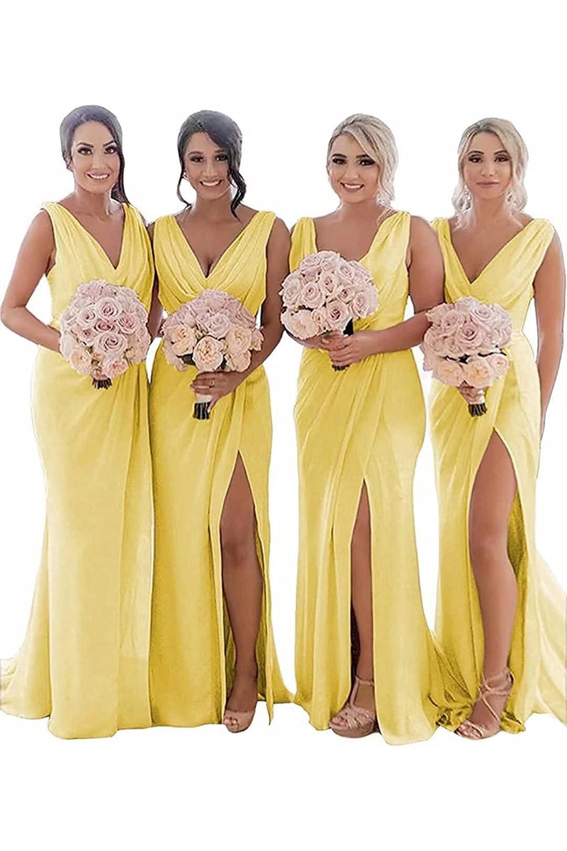Load image into Gallery viewer, Rust Sheath Chiffon Ruched Long Bridesmaid Dress with Slit