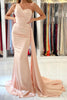 Load image into Gallery viewer, Blush One Shoulder Mermaid Long Bridesmaid Dress with Ruffles