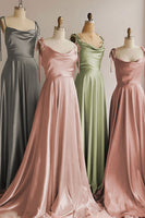 Load image into Gallery viewer, Sage Green Spaghetti Straps Long Bridesmaid Dress