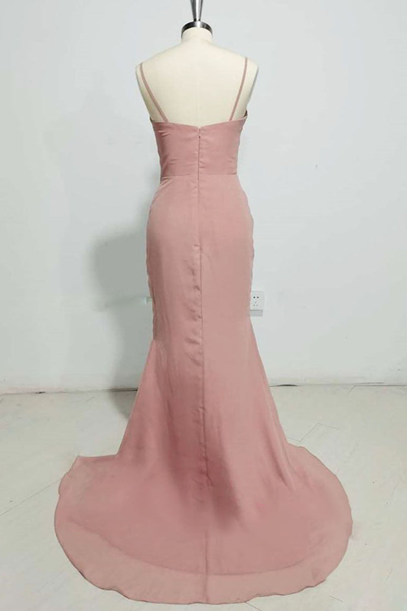 Load image into Gallery viewer, Blush Spaghetti Straps Chiffon Long Boho Bridesmaid Dress