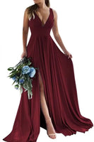 Load image into Gallery viewer, Champagne A-Line Ruched Long Bridesmaid Dress with Slit