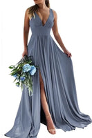Load image into Gallery viewer, Dusty Rose A-Line Ruched Long Bridesmaid Dress with Slit
