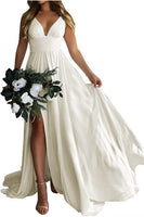 Load image into Gallery viewer, Champagne A-Line Ruched Long Bridesmaid Dress with Slit