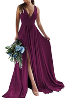 Load image into Gallery viewer, Dusty Sage A-Line Ruched Long Bridesmaid Dress with Slit