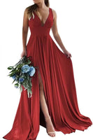 Load image into Gallery viewer, Dusty Sage A-Line Ruched Long Bridesmaid Dress with Slit
