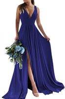 Load image into Gallery viewer, Dusty Sage A-Line Ruched Long Bridesmaid Dress with Slit