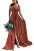 Load image into Gallery viewer, Dusty Rose A-Line Ruched Long Bridesmaid Dress with Slit