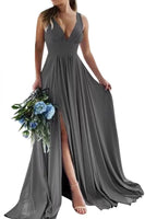 Load image into Gallery viewer, Dusty Sage A-Line Ruched Long Bridesmaid Dress with Slit