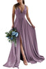 Load image into Gallery viewer, Dusty Rose A-Line Ruched Long Bridesmaid Dress with Slit