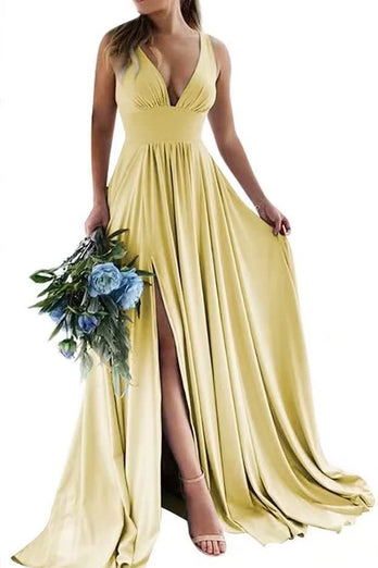 Dusty Rose A-Line Ruched Long Bridesmaid Dress with Slit