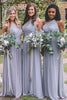 Load image into Gallery viewer, Dusty Blue One Shoulder Chiffon Long Boho Pleated Bridesmaid Dress