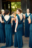Load image into Gallery viewer, Peacock Blue Mermaid V-Neck Long Bridesmaid Dress