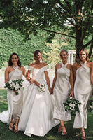 Load image into Gallery viewer, Ivory Sheath Halter Neck Backless Ankle-Length Bridesmaid Dress