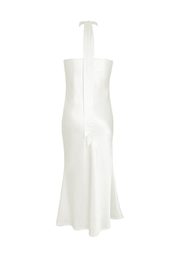 Ivory Sheath Halter Neck Backless Ankle-Length Bridesmaid Dress
