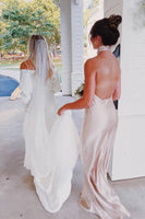 Load image into Gallery viewer, Champagne Satin Halter Sheath Long Bridesmaid Dress