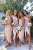 Load image into Gallery viewer, Champagne Satin One Shoulder High Low Bridesmaid Dress