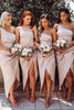 Load image into Gallery viewer, Champagne Satin One Shoulder High Low Bridesmaid Dress