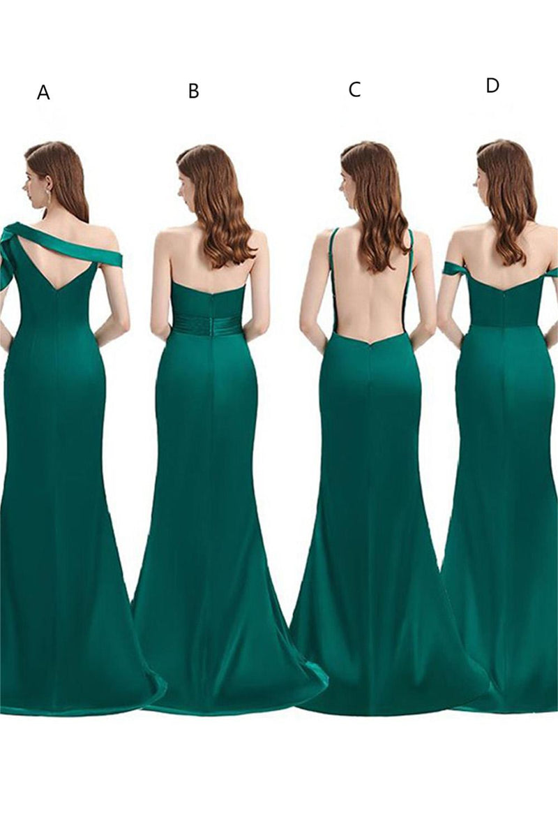 Load image into Gallery viewer, Emerald Green Satin One Shoulder Cutout Long Bridesmaid Dress with Side Slit
