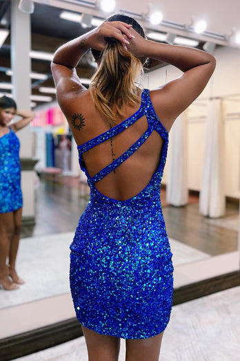 Sparkly Green One Shoulder Sequins Party Dress
