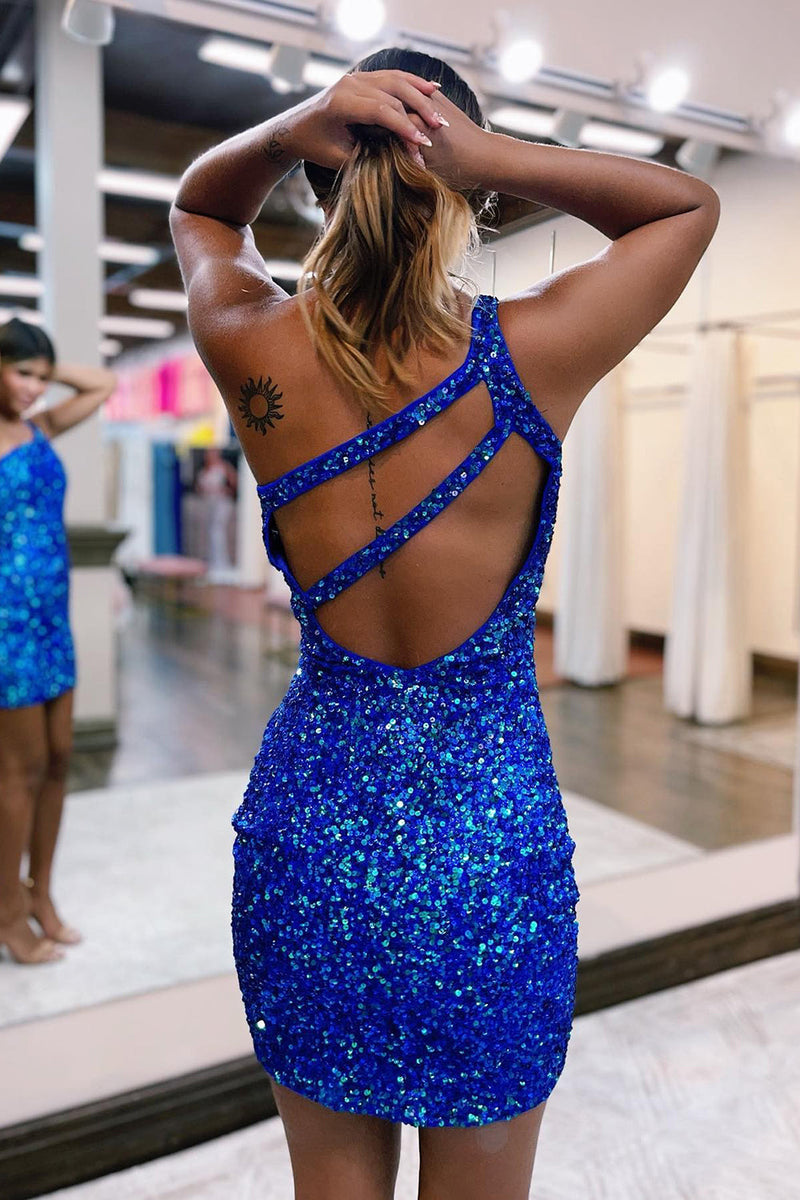 Load image into Gallery viewer, Sparkly Green One Shoulder Sequins Party Dress
