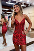 Load image into Gallery viewer, Sheath Spaghetti Straps Red Short Prom Dress with Embroidery