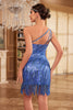 Load image into Gallery viewer, Sparkly Sheath One Shoulder Blue Sequins 1920s Dress