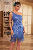 Load image into Gallery viewer, Sparkly Sheath One Shoulder Blue Sequins 1920s Dress