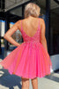 Load image into Gallery viewer, Hot Pink A-Line Tulle Short Prom Dress with Lace