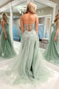 Load image into Gallery viewer, Sweetheart Beaded Light Green Long Prom Dress with Slit Front